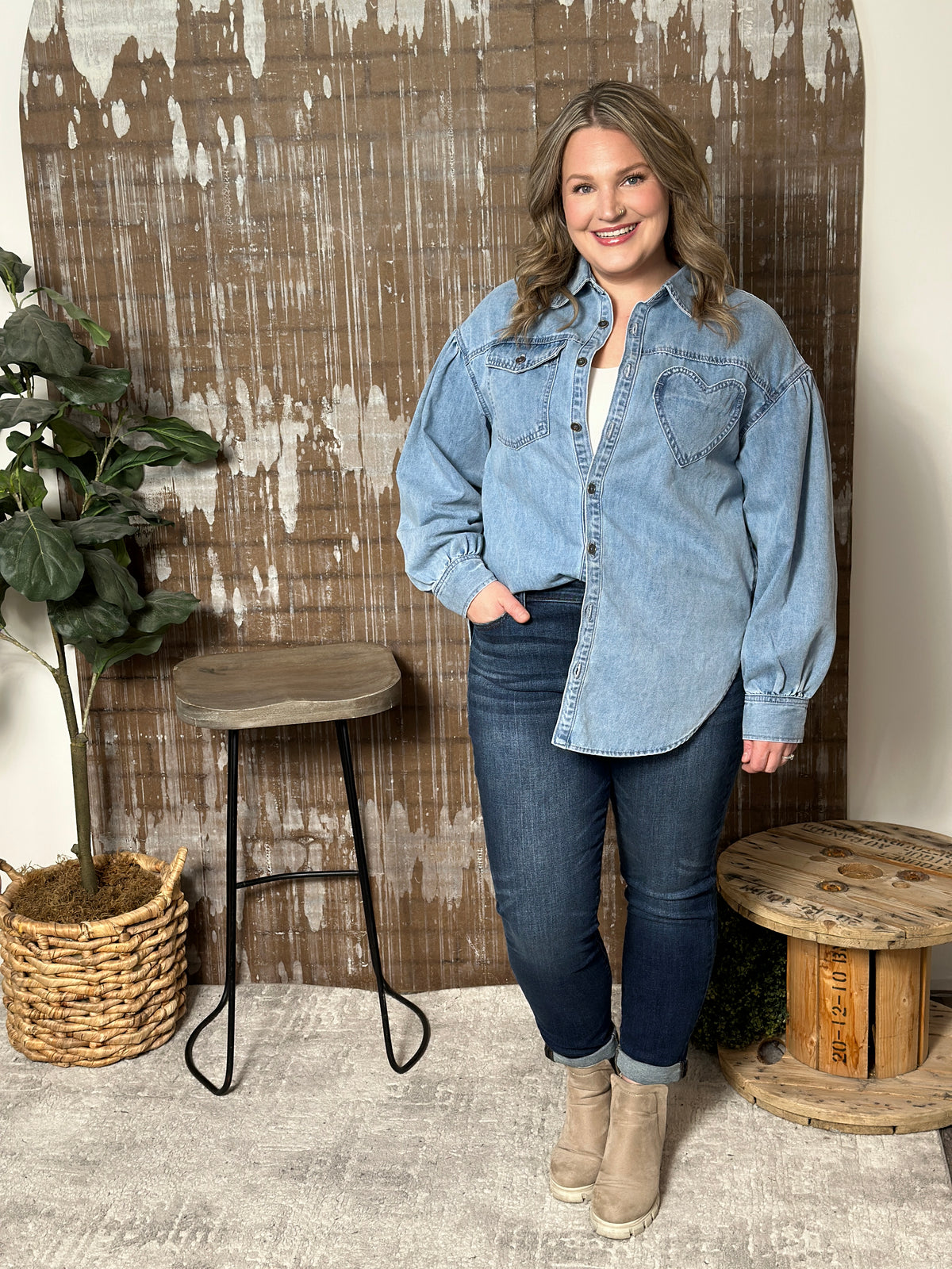 Denim Button up with Heart Pocket