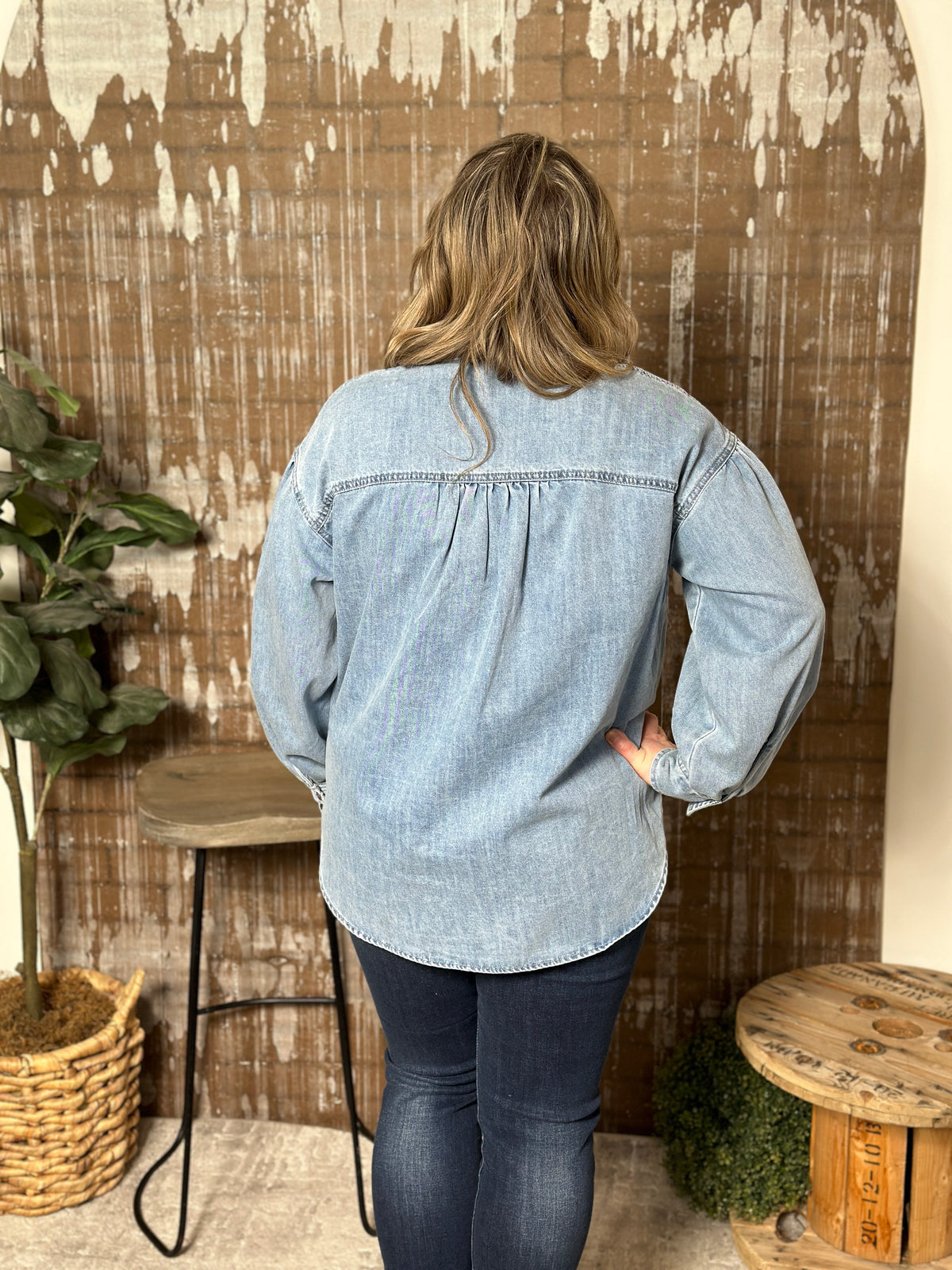 Denim Button up with Heart Pocket