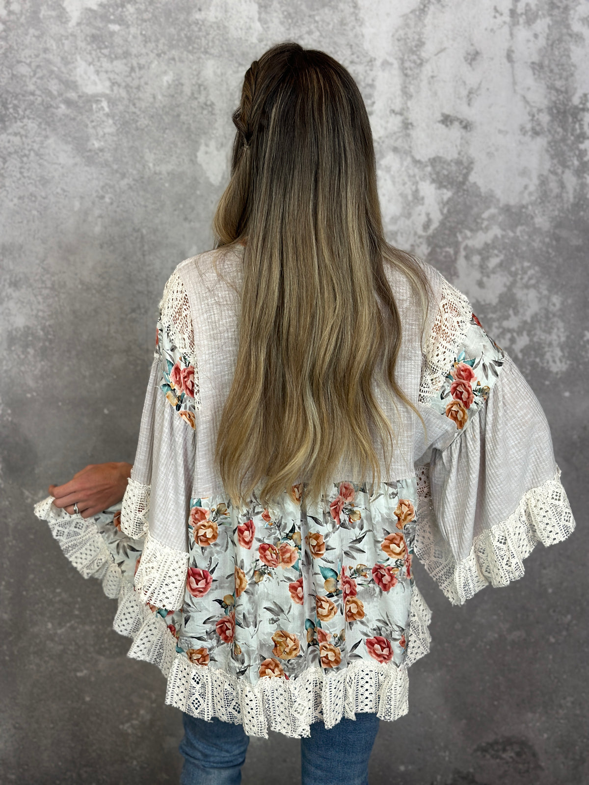 Grey Lace Floral Kimono