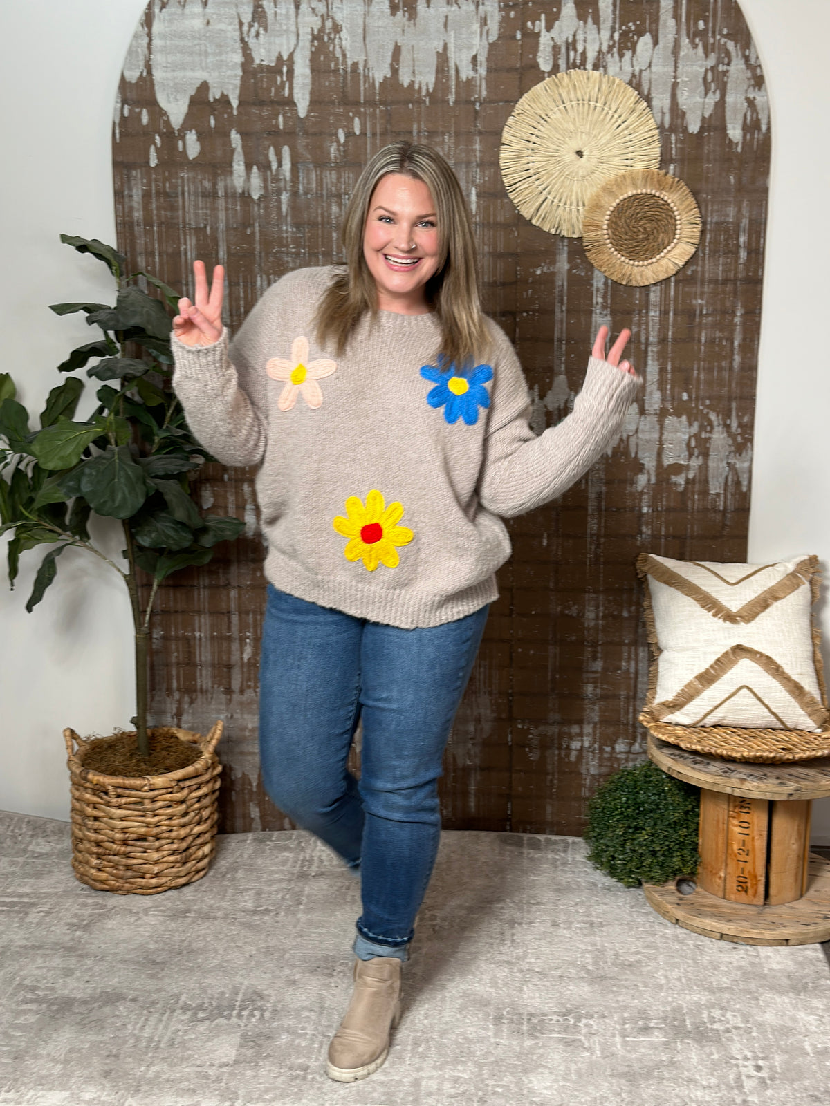 Taupe Primary Floral Sweater
