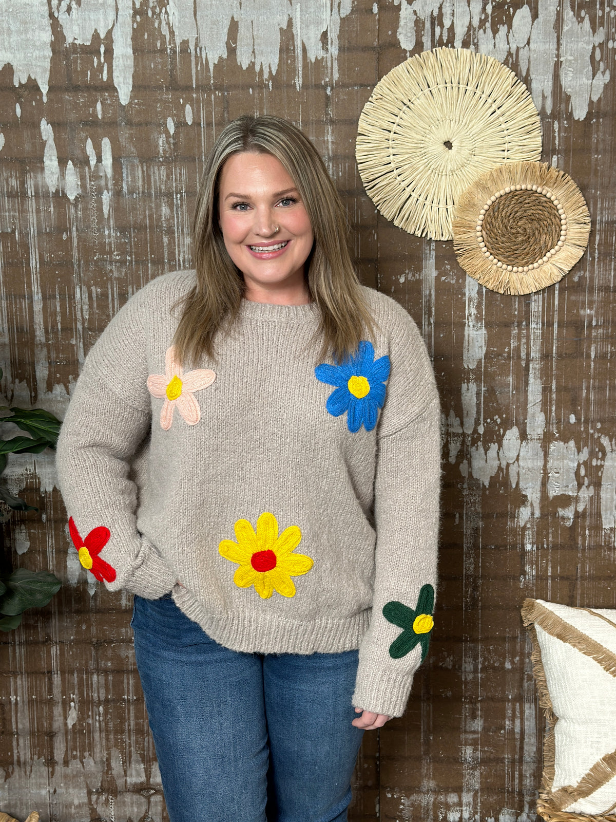 Taupe Primary Floral Sweater