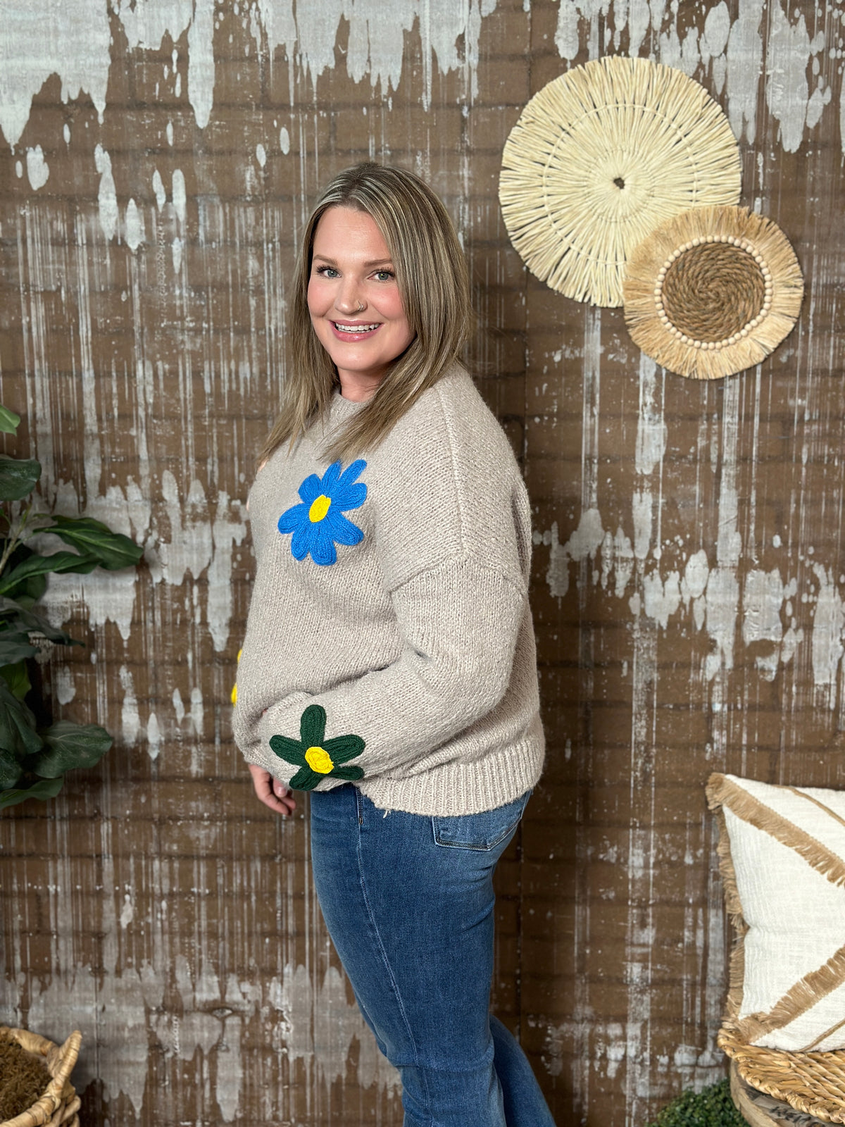Taupe Primary Floral Sweater