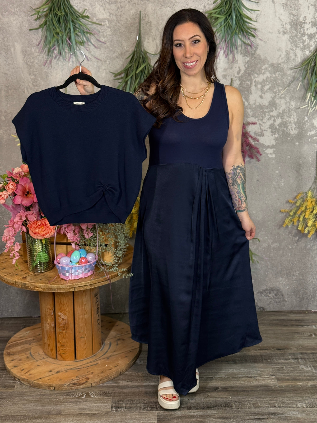 Sweater Set Maxi Dress - Navy