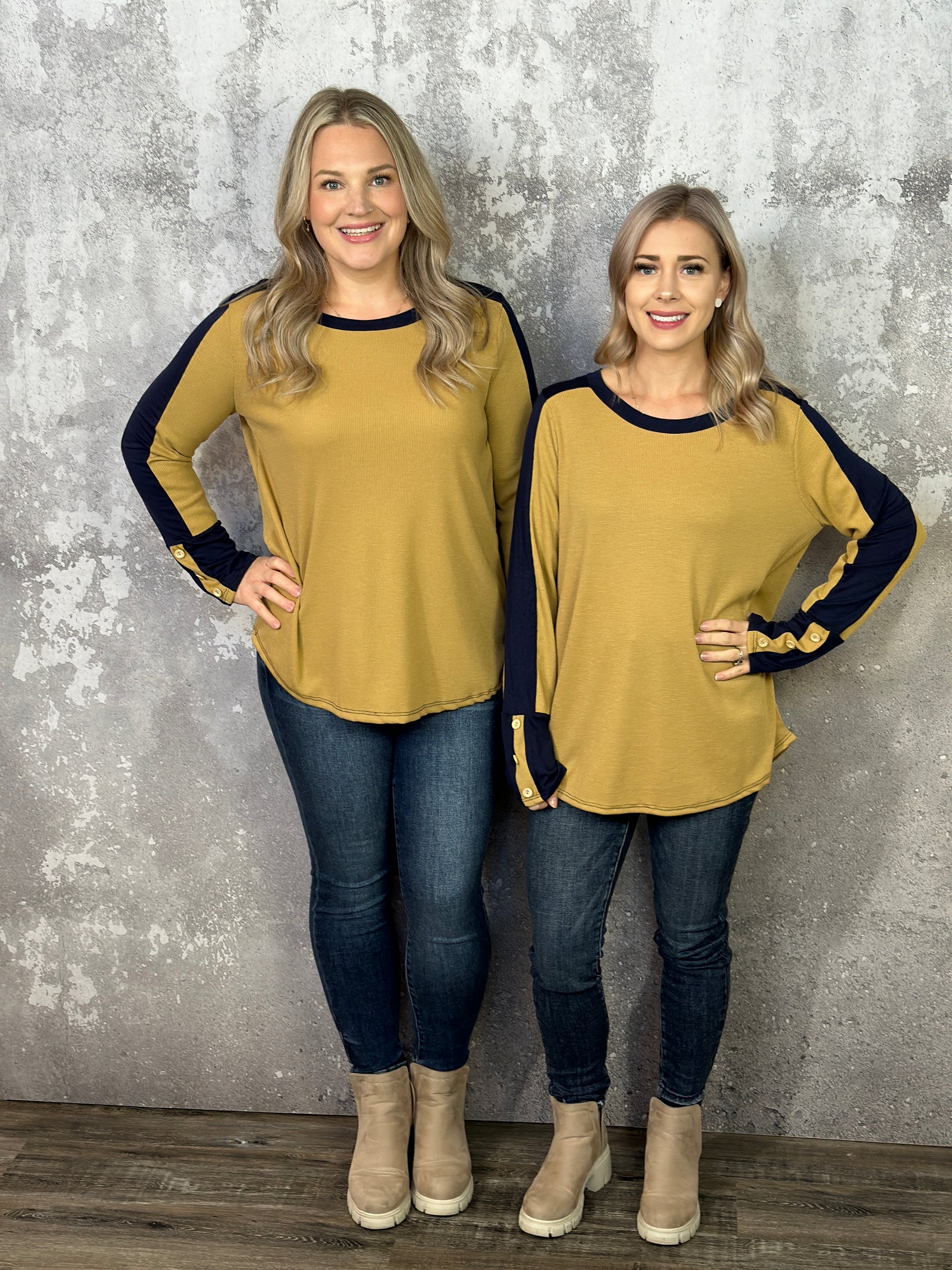 Mustard and Navy Thermal Long Sleeve Top (Small - 3X)
