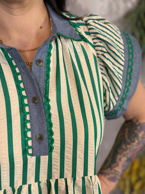 Green Stripe Dress (Small - 2X)