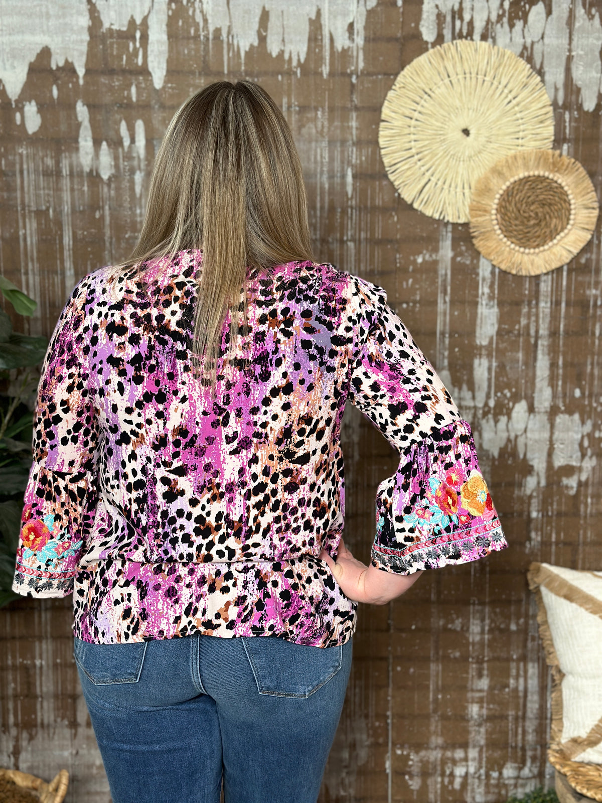 Embroidered Mauve and Purple 3/4 Sleeve Top (Small - 3X)