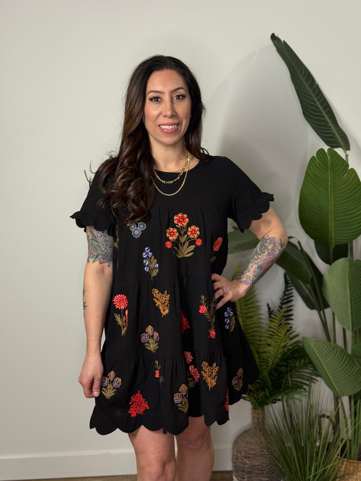 Black Embroidered Dress (Small - 2X)