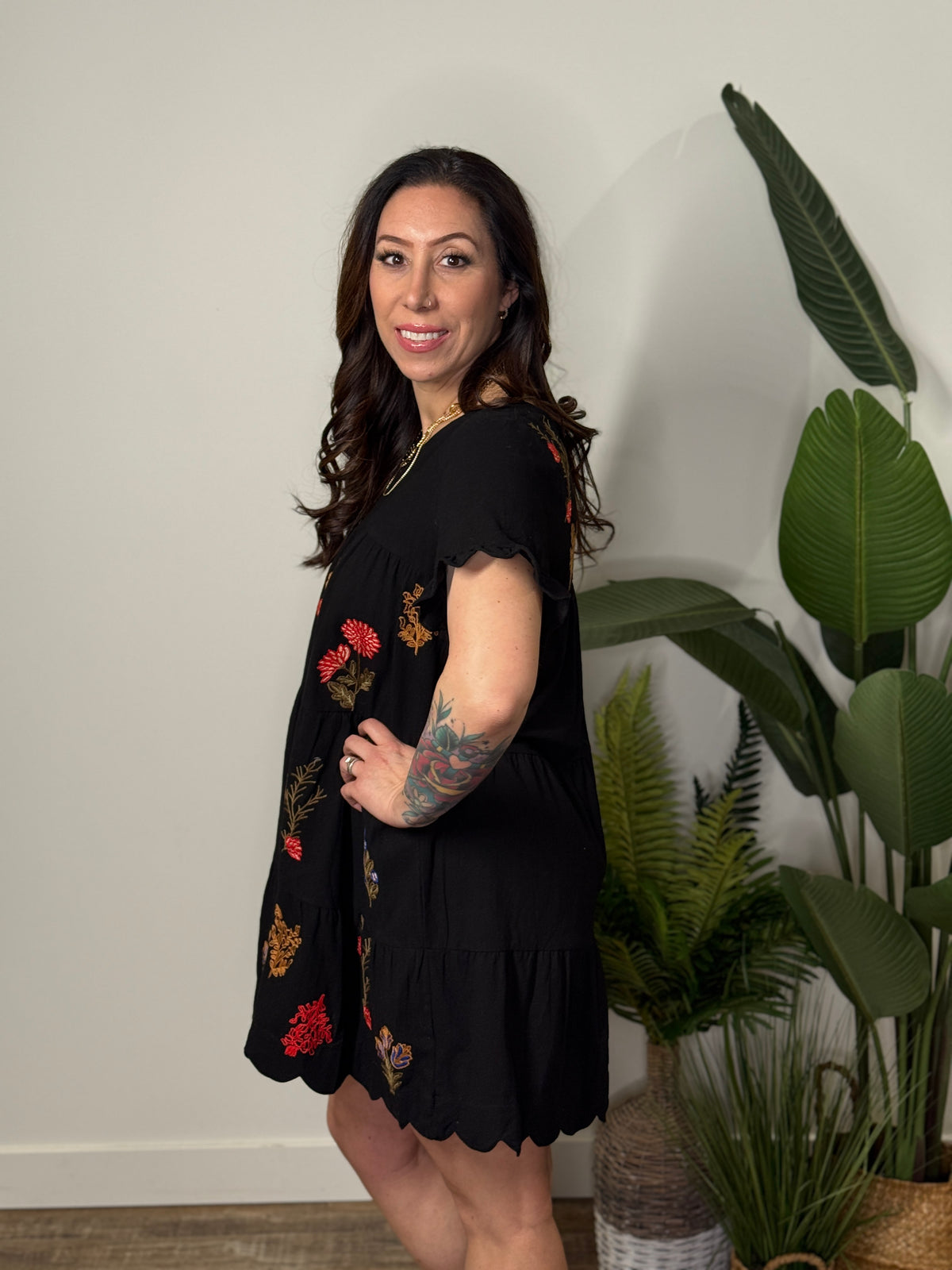 Black Embroidered Dress (Small - 2X)