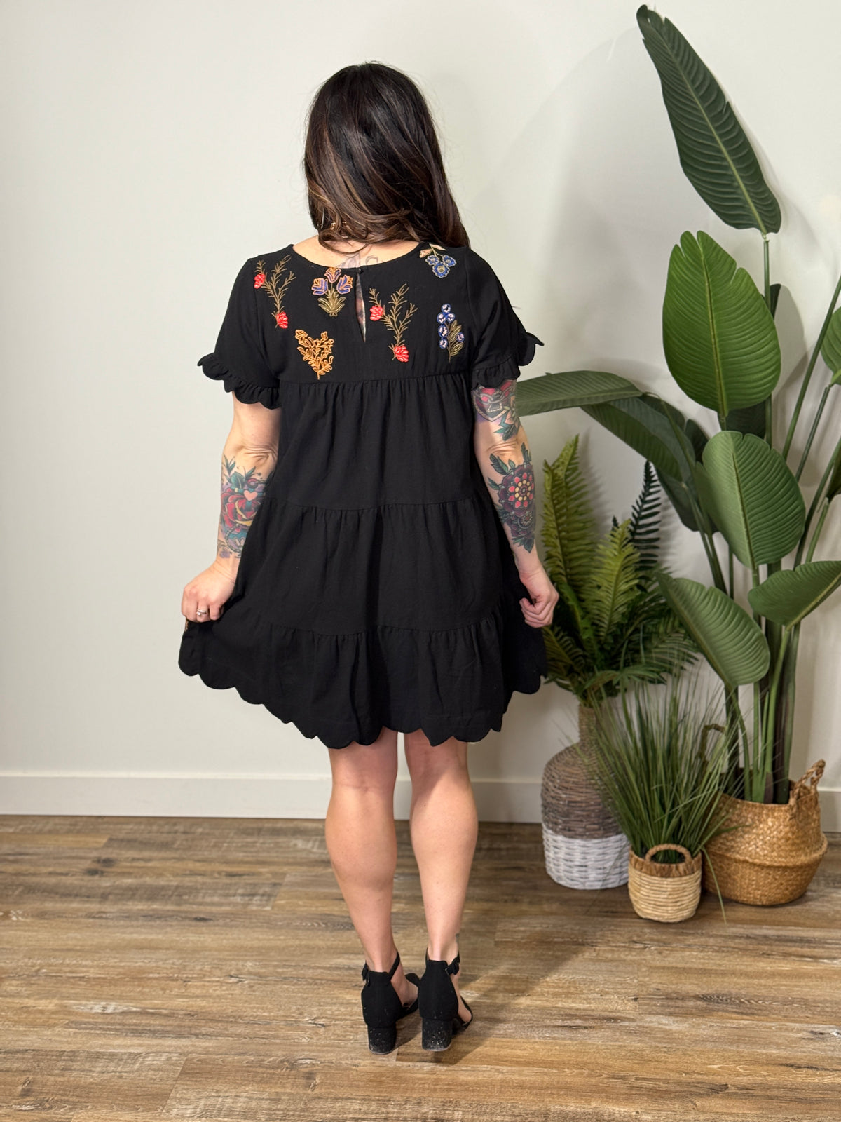 Black Embroidered Dress (Small - 2X)