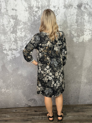 Black Antique Floral Wrinkle Free Gabby Dress- (Small - 3X)
