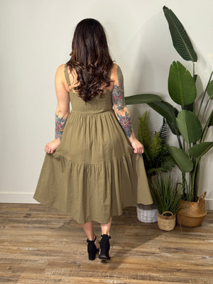 Olive Midi Dress with Buttons (Small - 3X)