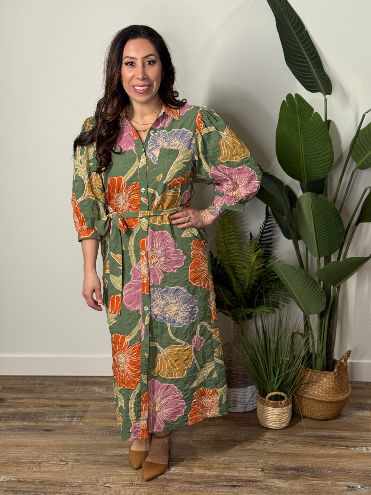 Sage Multi Floral Dress (Small - 3X)