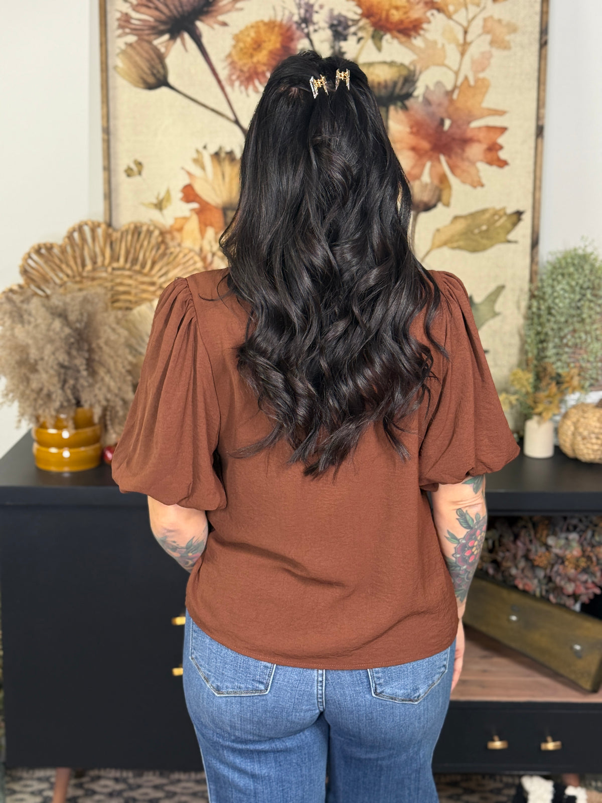 Pleated Blouse - Brown