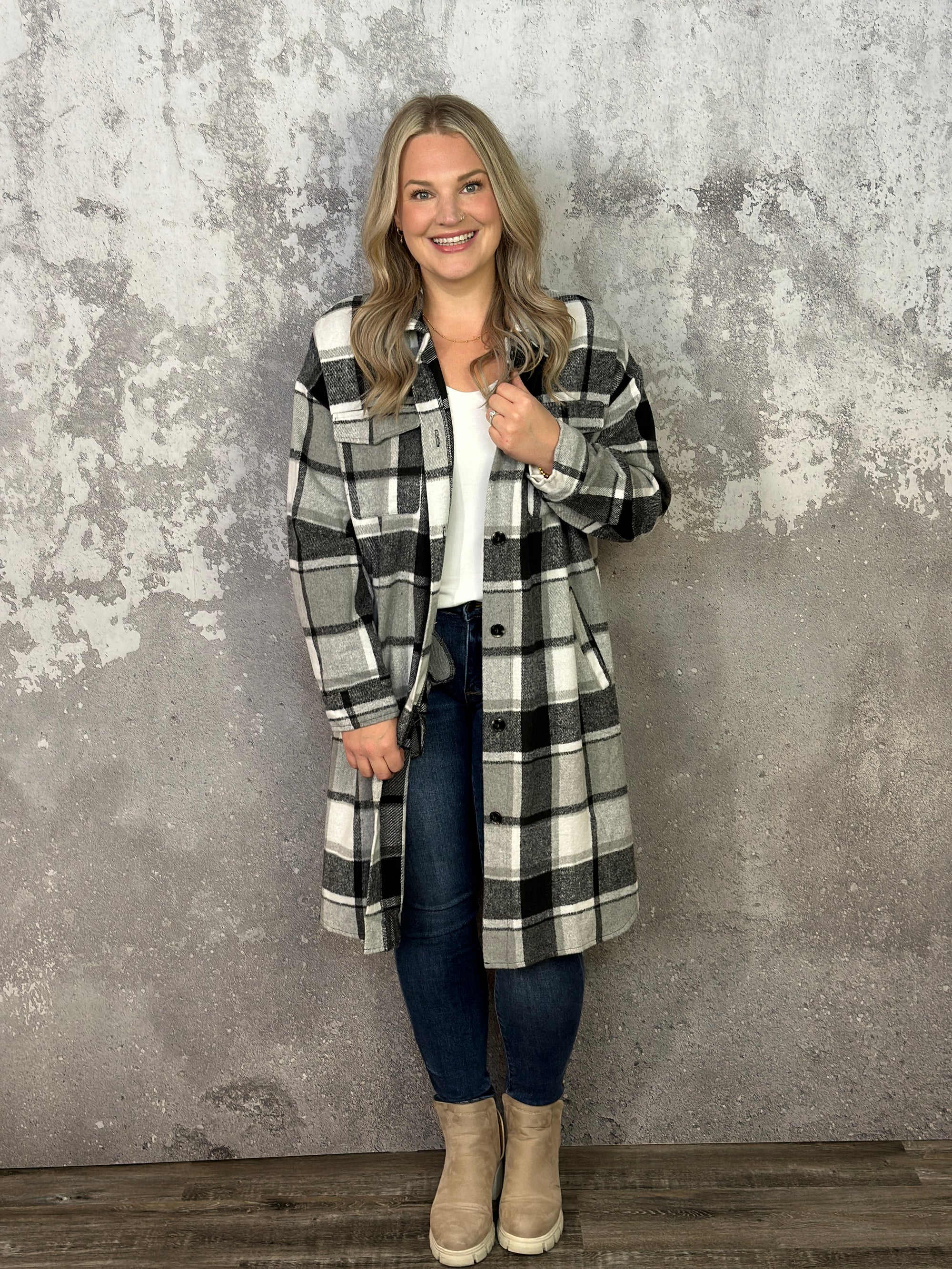 Longline Grey Plaid Shacket