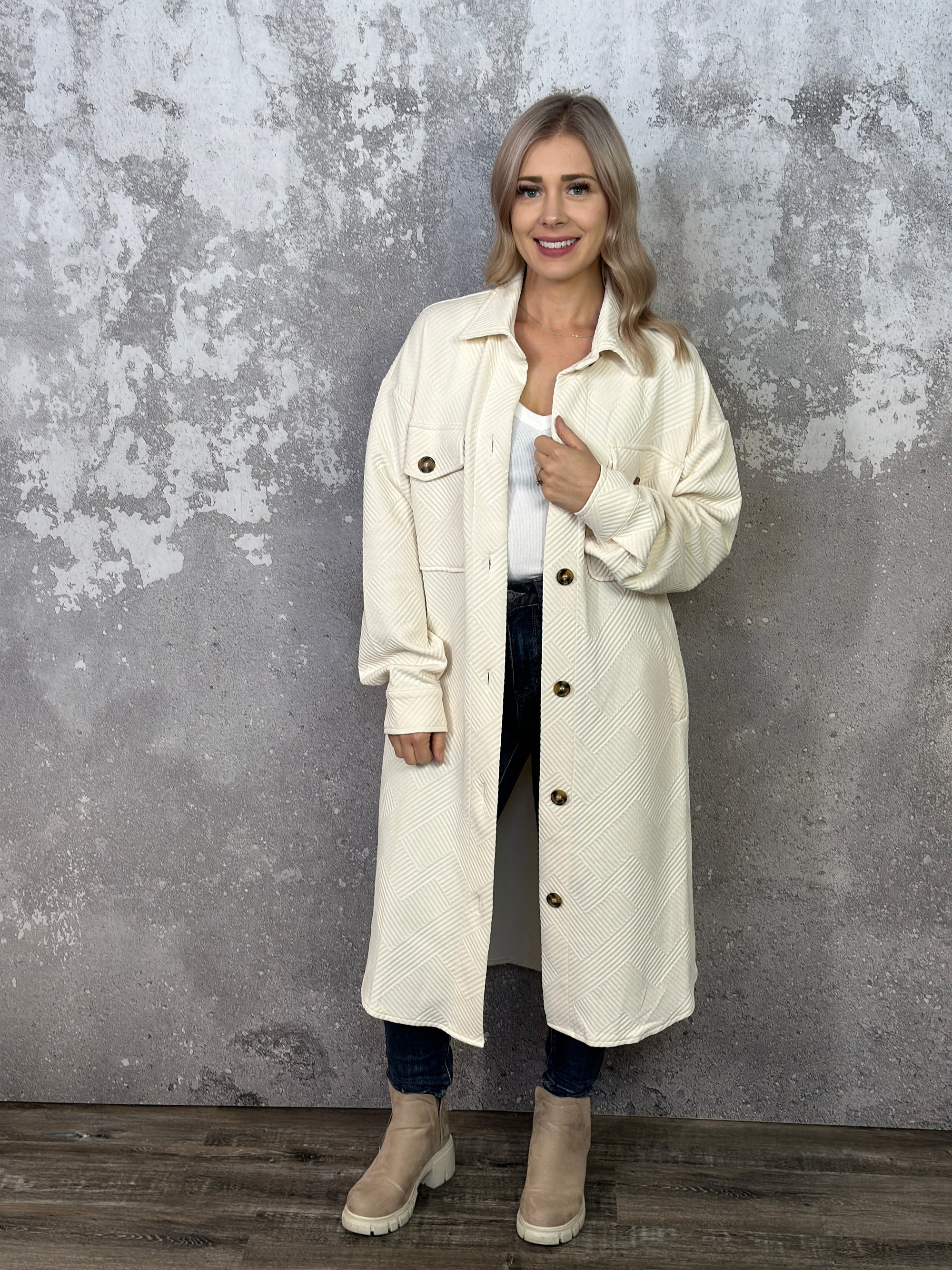 Textured Lightweight Shacket - Cream