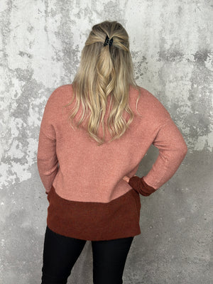 Lightweight Vneck Two Tone Sweater - FINAL SALE