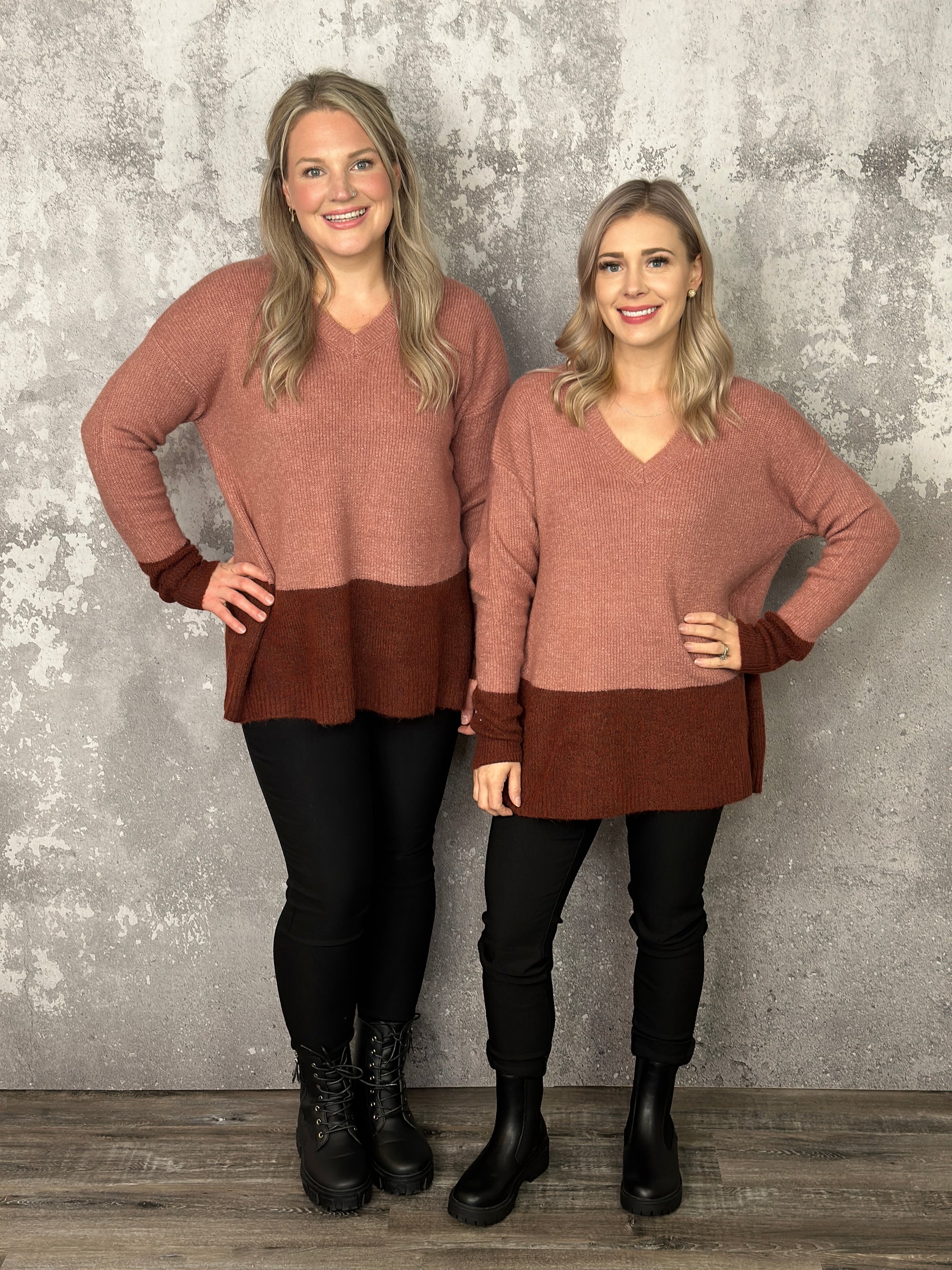 Lightweight Vneck Two Tone Sweater