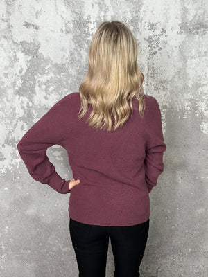Textured Vneck Sweater - Mulberry