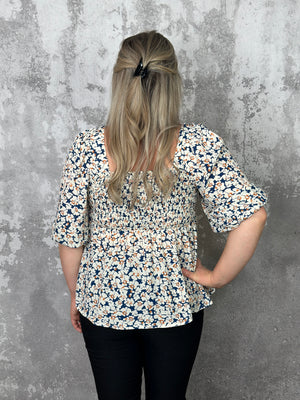 The Donna Sweetheart neckline 3/4 Sleeve Floral Top RESTOCK