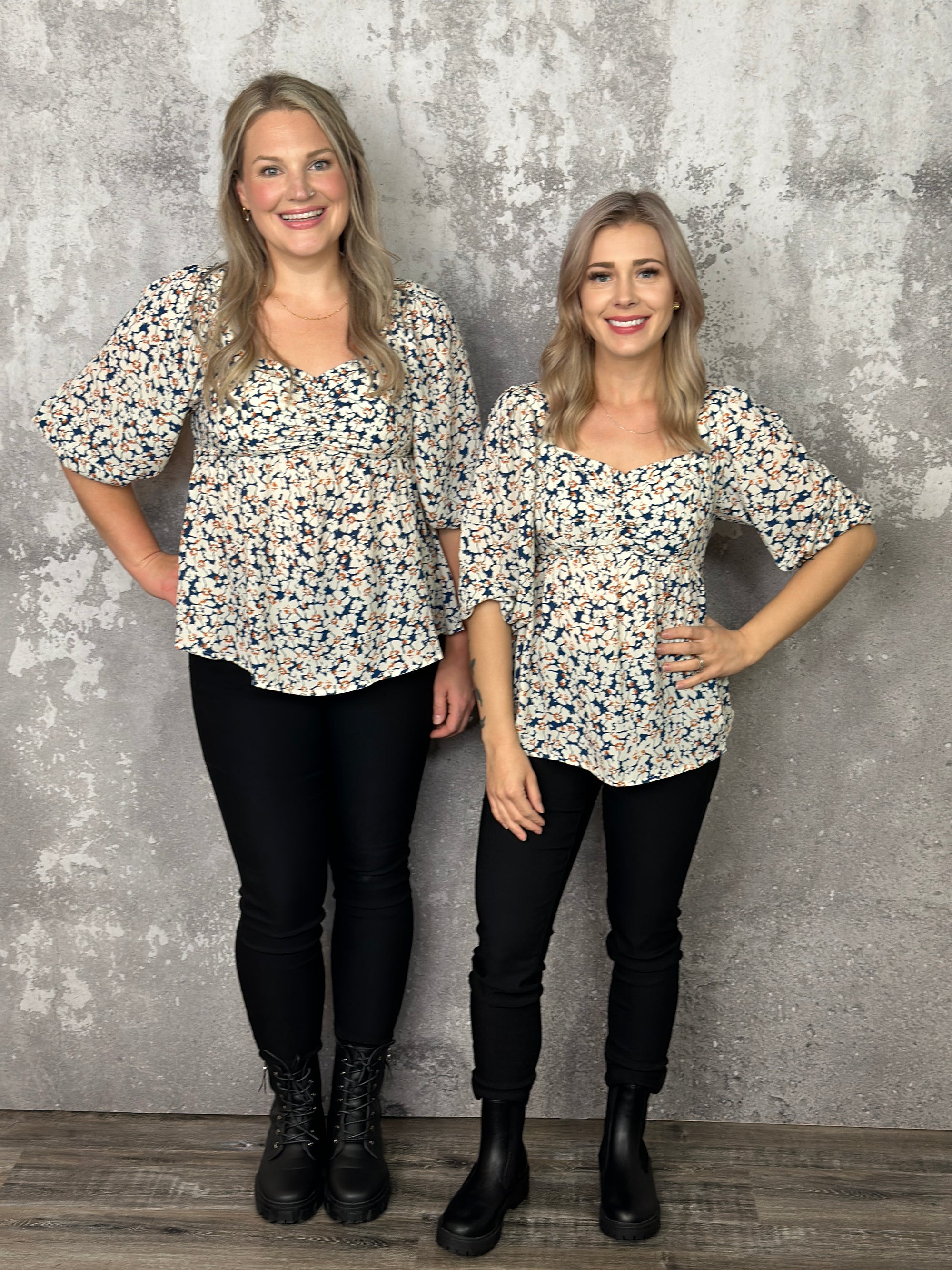 The Donna Sweetheart neckline 3/4 Sleeve Floral Top RESTOCK