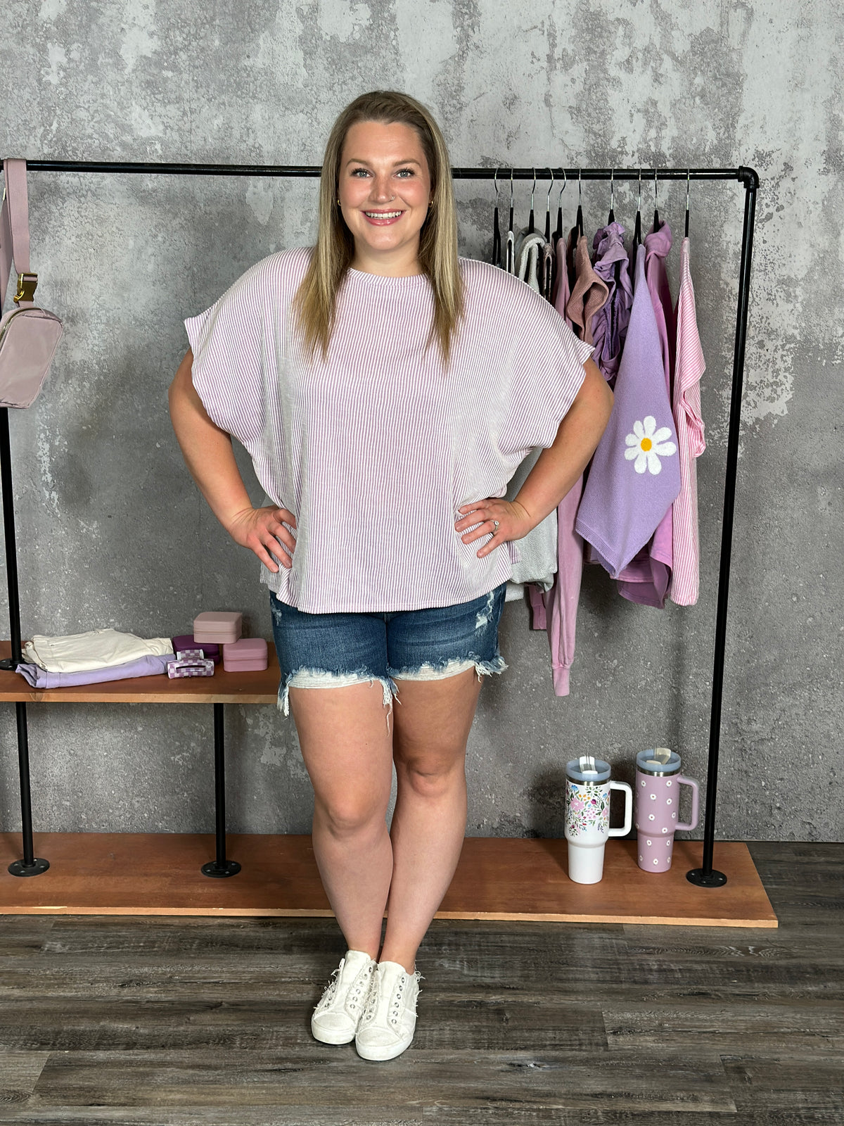 Soft Ribbed Stripe Top - Lavender (Small - 3X) - FINAL SALE