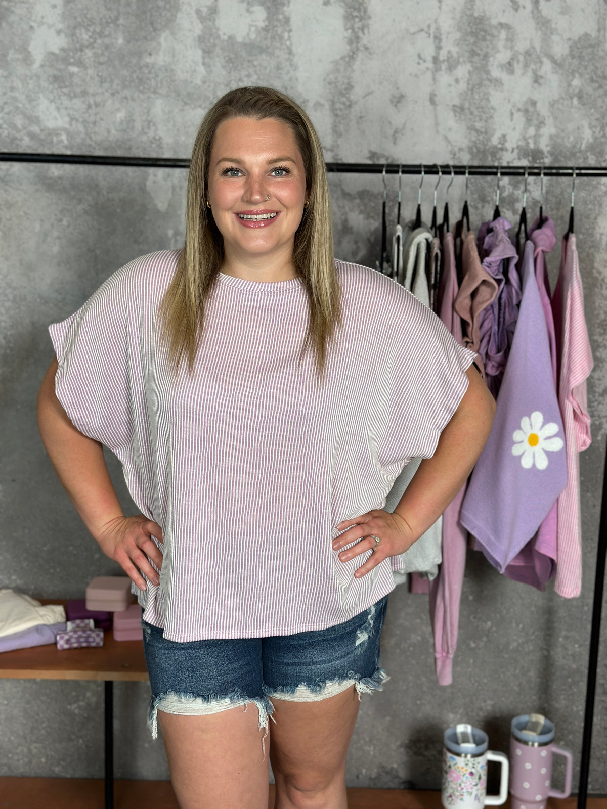 Soft Ribbed Stripe Top - Lavender (Small - 3X) - FINAL SALE