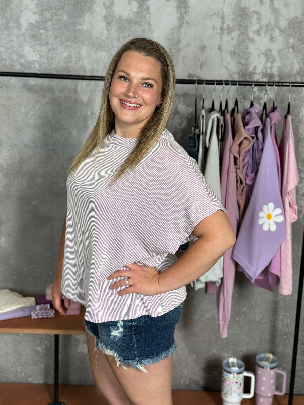 Soft Ribbed Stripe Top - Lavender (Small - 3X) - FINAL SALE