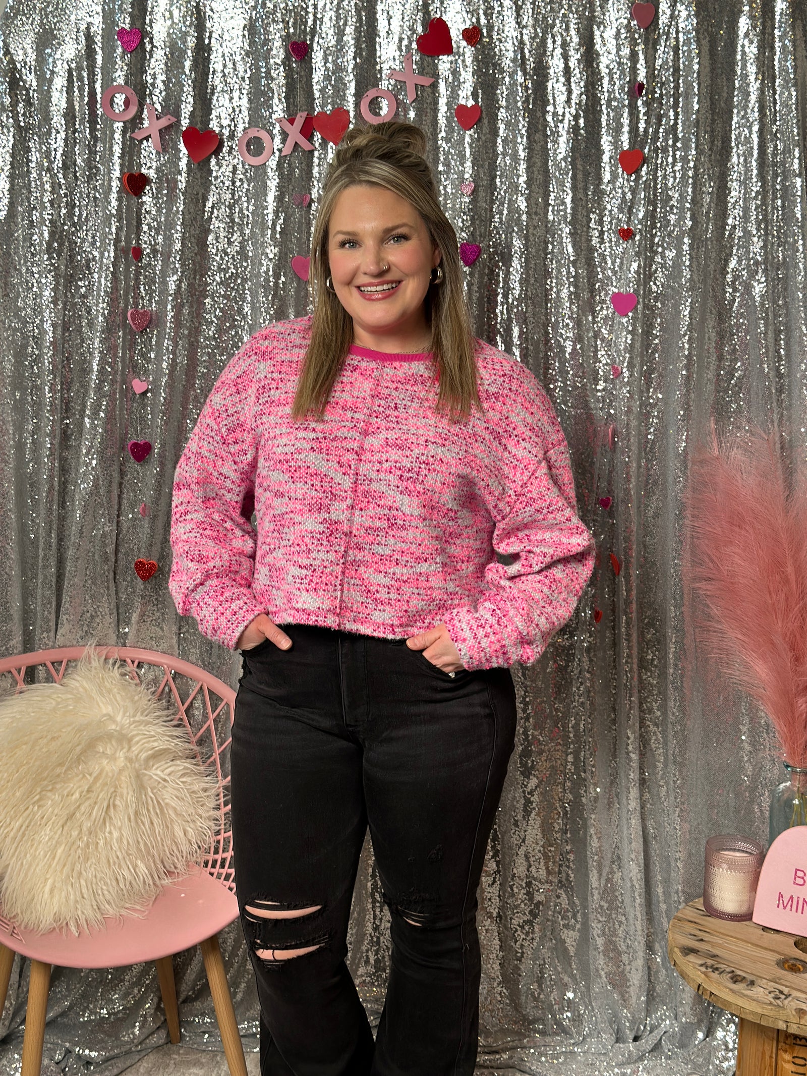 Modest Crop Pink Mix Sweater