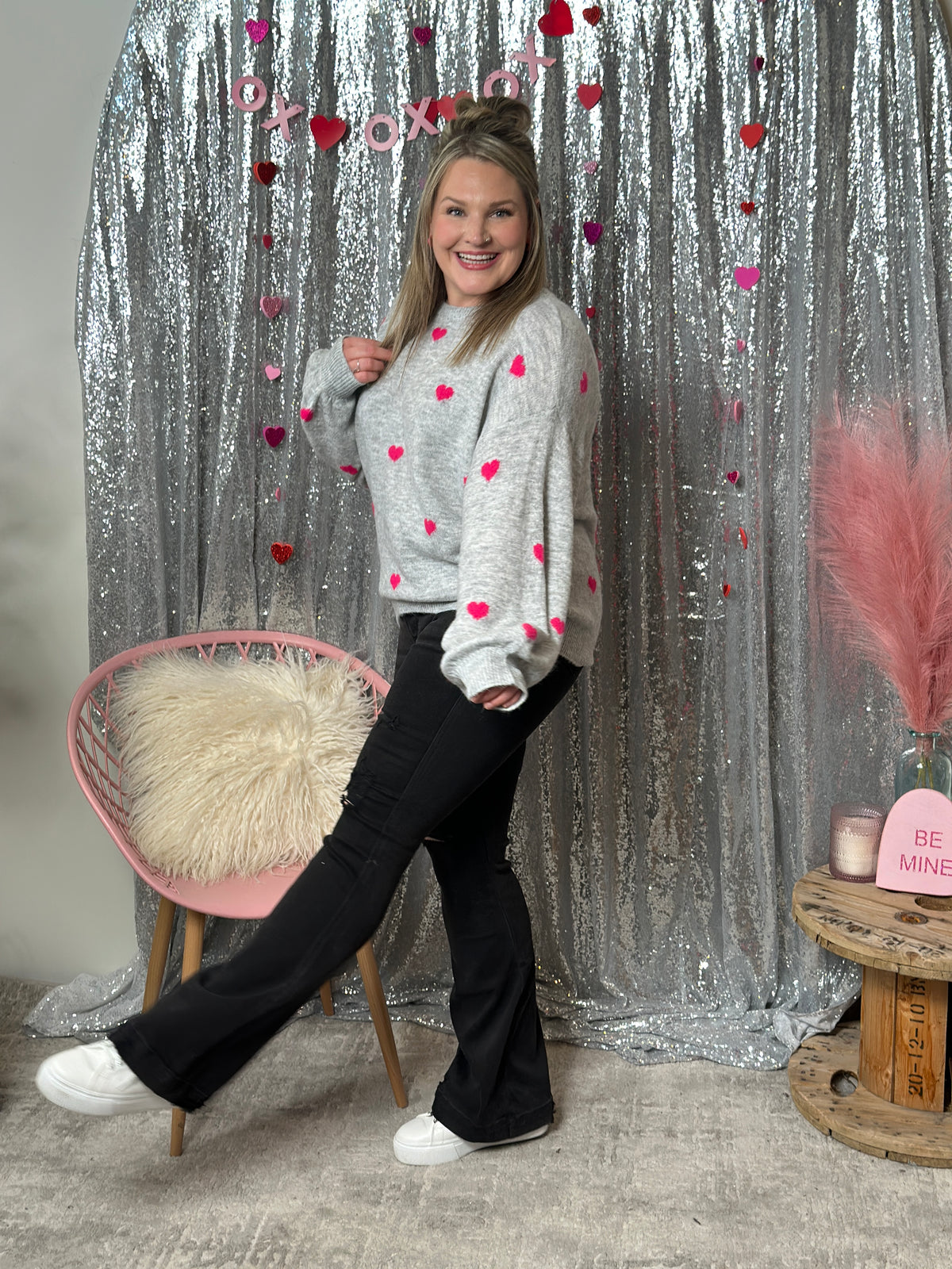 Heart Crewneck Sweater - Grey