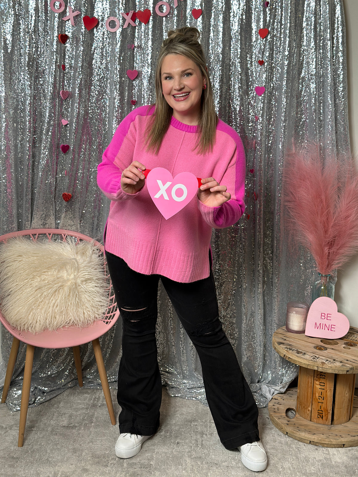 Two Tone Pink Sweater with Front Seam (Small - 3X)