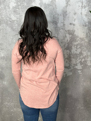 Heathered Long Sleeve Basic - Blush (Small - 3X)