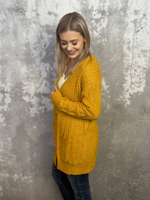 Mustard Cable Cardigan (Small - 3X)