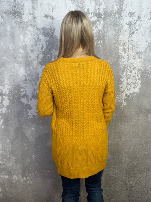 Mustard Cable Cardigan (Small - 3X)