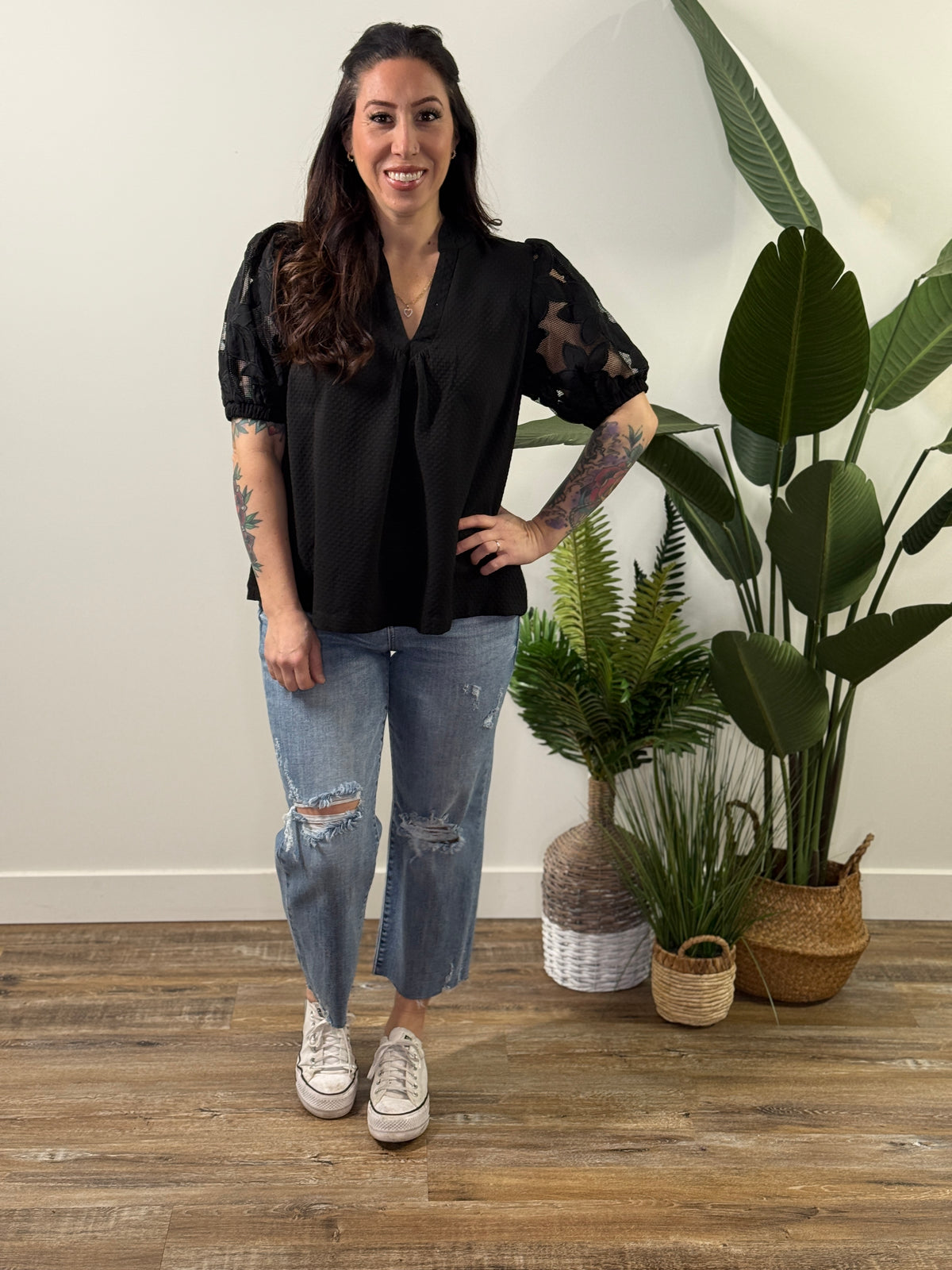 Black Statement Sleeve Top (Small - 2X)