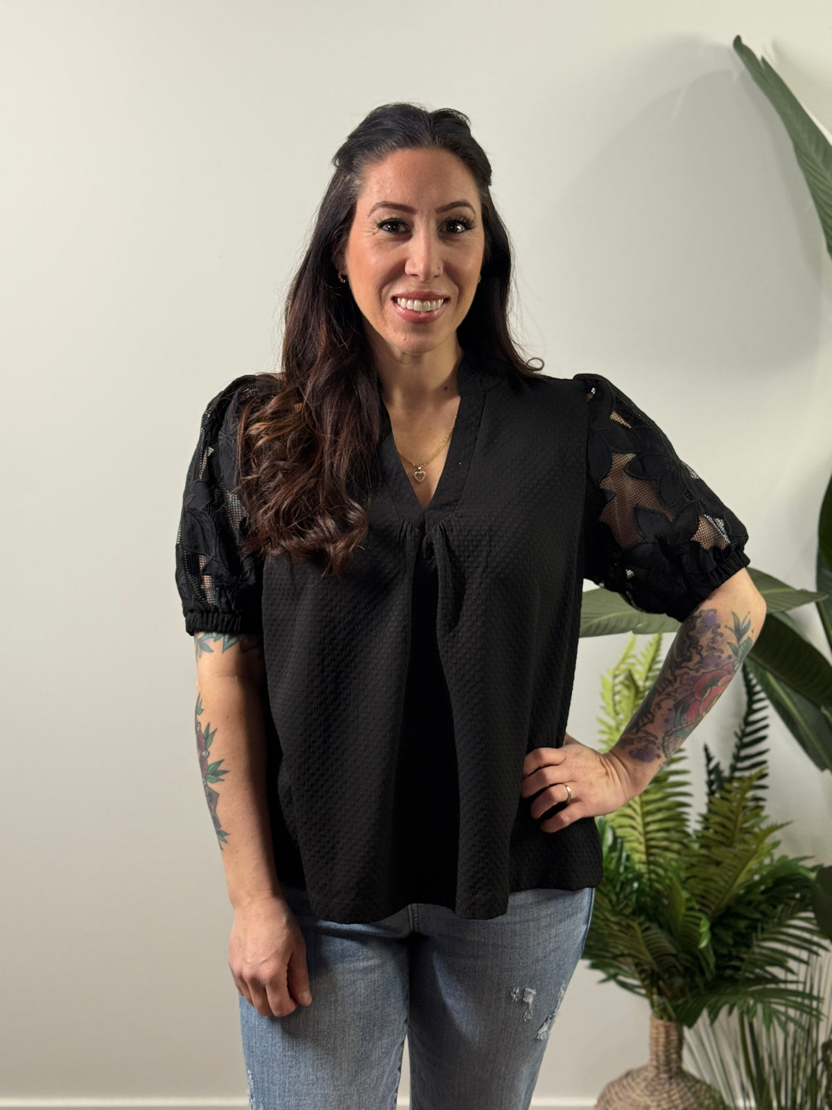 Black Statement Sleeve Top (Small - 2X)