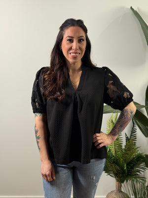 Black Statement Sleeve Top (Small - 2X)