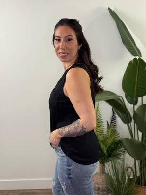Vneck Pocket Tank - Black (Small - 3X)