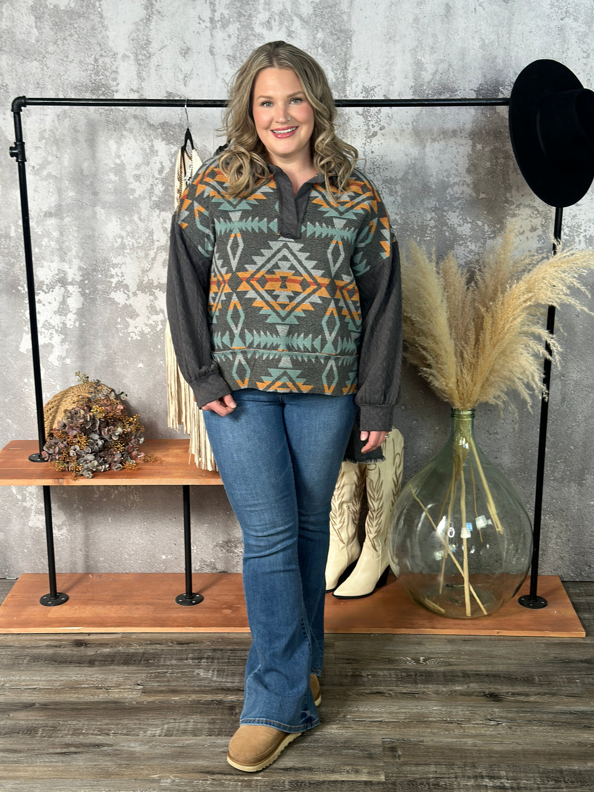 Aztec Pullover Collared Top - FINAL SALE