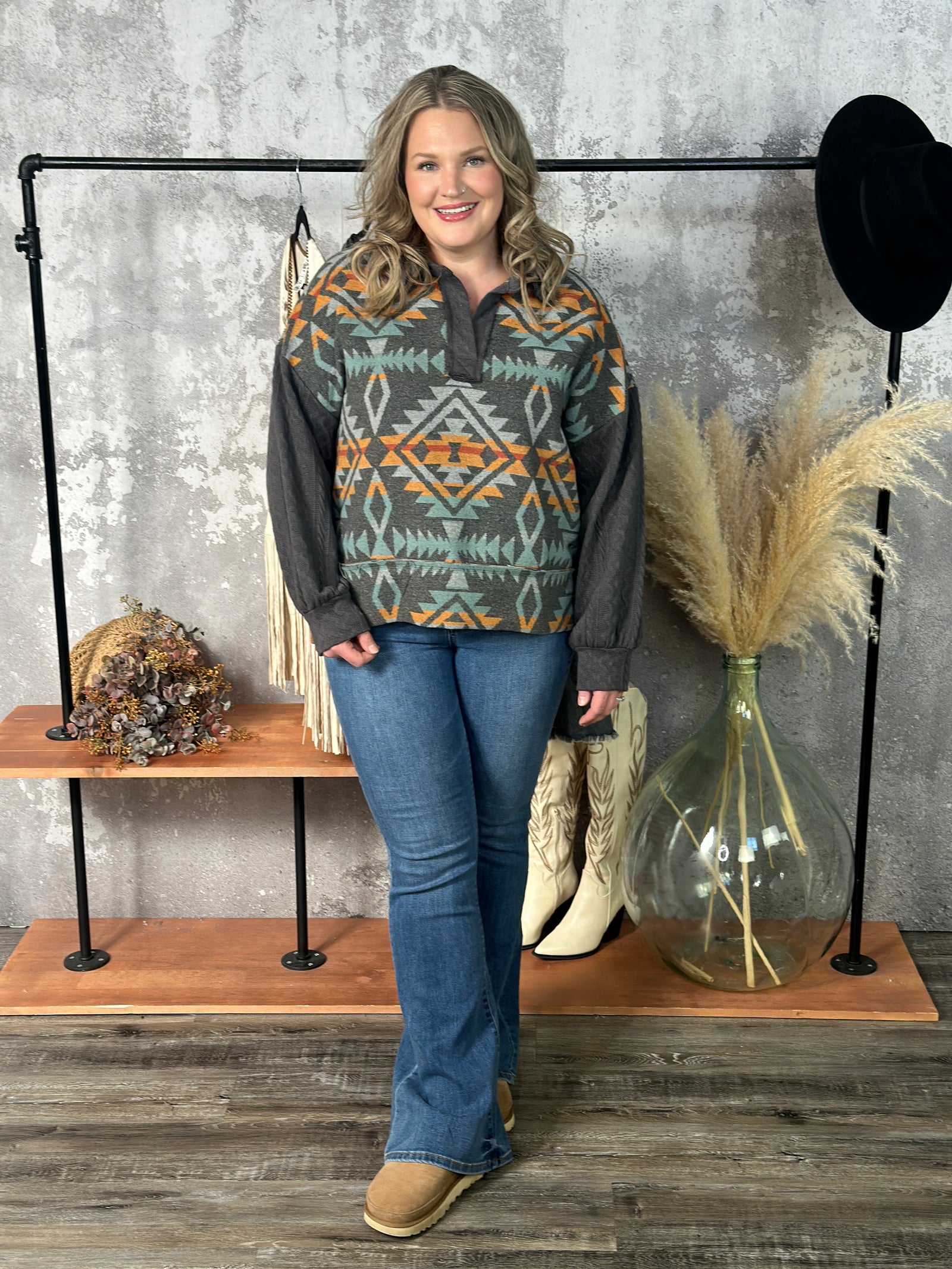 Aztec Pullover Collared Top - FINAL SALE