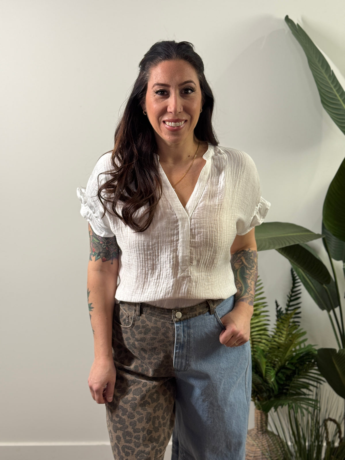 Short Sleeve White Blouse - (Small - 3X)