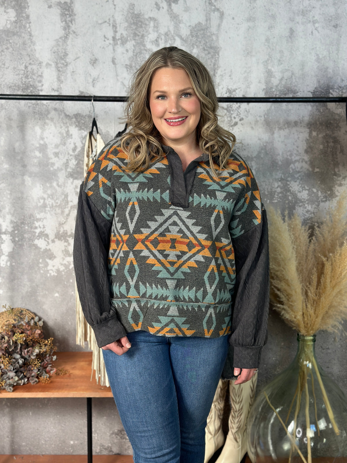 Aztec Pullover Collared Top - FINAL SALE