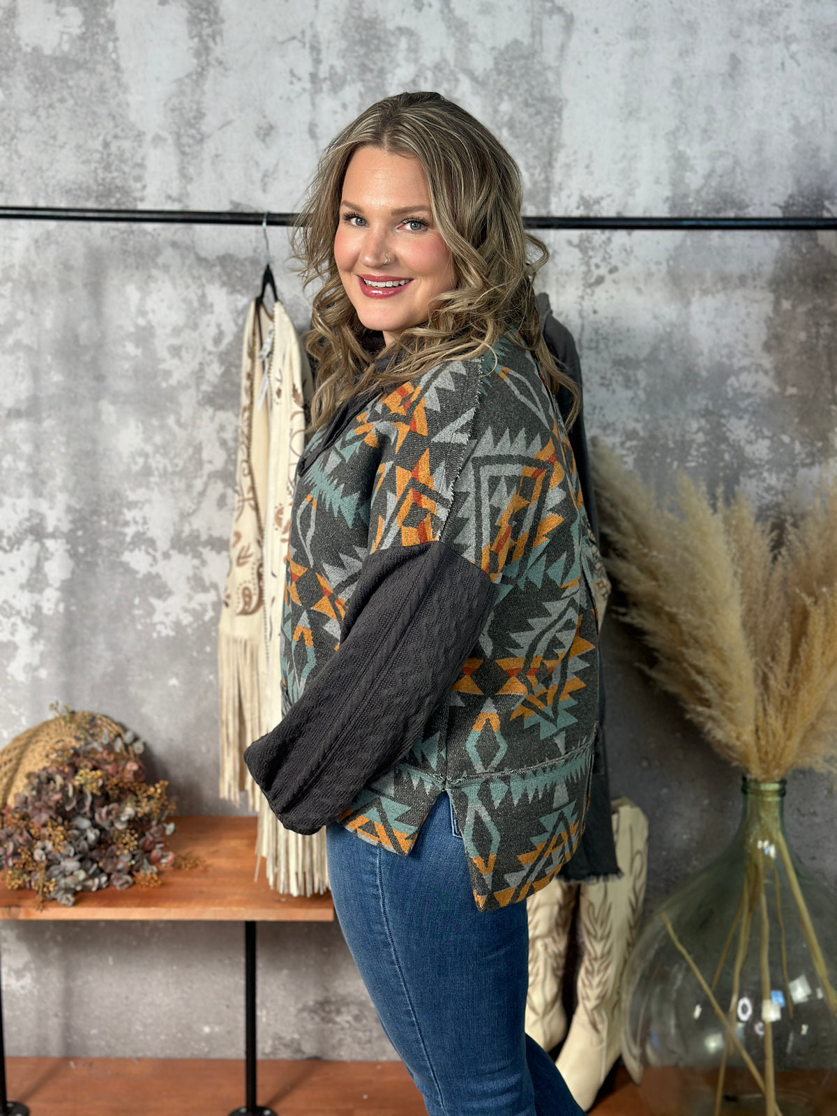 Aztec Pullover Collared Top - FINAL SALE