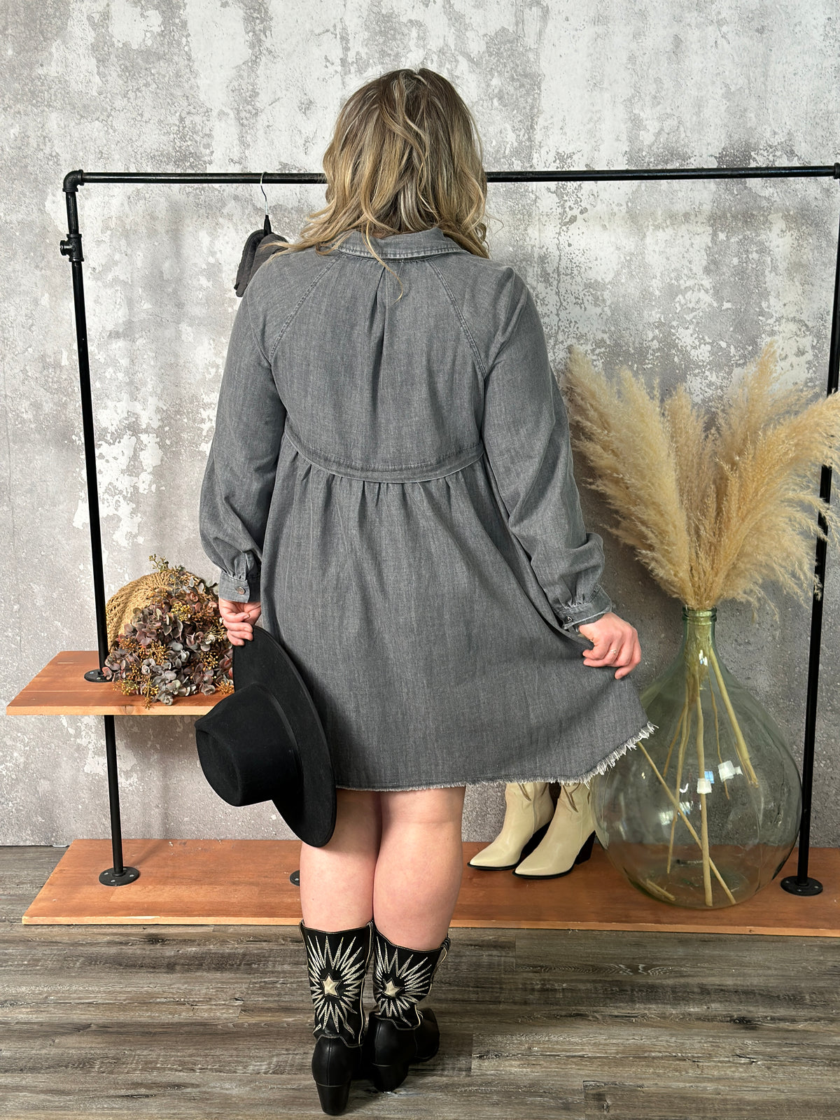 Charcoal Light Denim Babydoll Dress