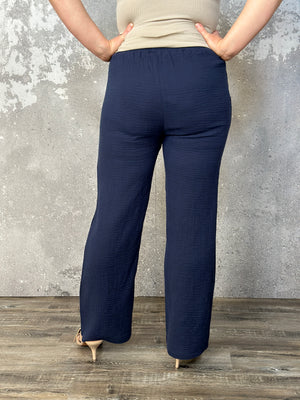 Gauze Jogger Pant with Button Detail - Navy