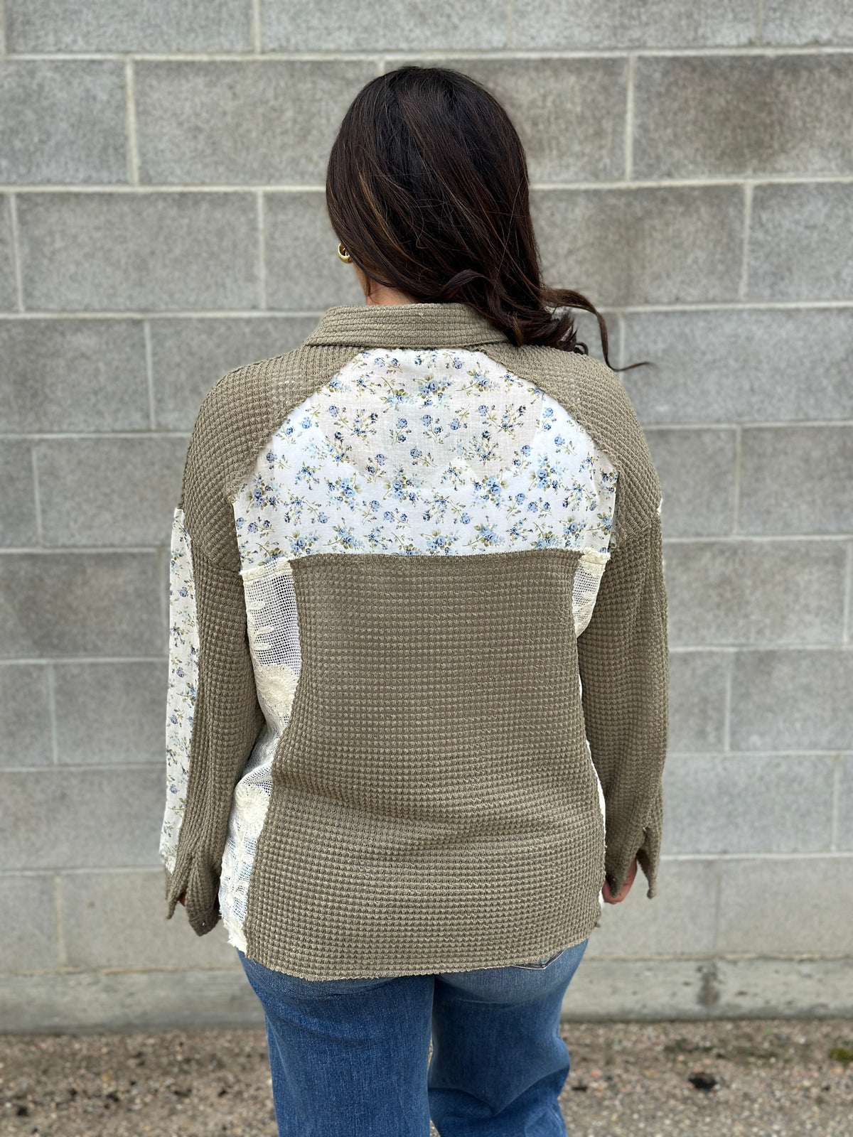 Olive Thermal Floral Panel Shacket Top (Small - 3X)