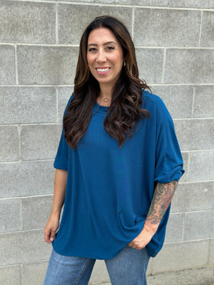 The Zoe 3/4 Sleeve Dolman Top - Dark Teal
