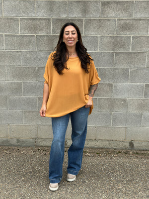 The Zoe 3/4 Sleeve Dolman Top - Mustard