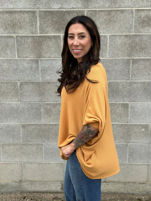The Zoe 3/4 Sleeve Dolman Top - Mustard