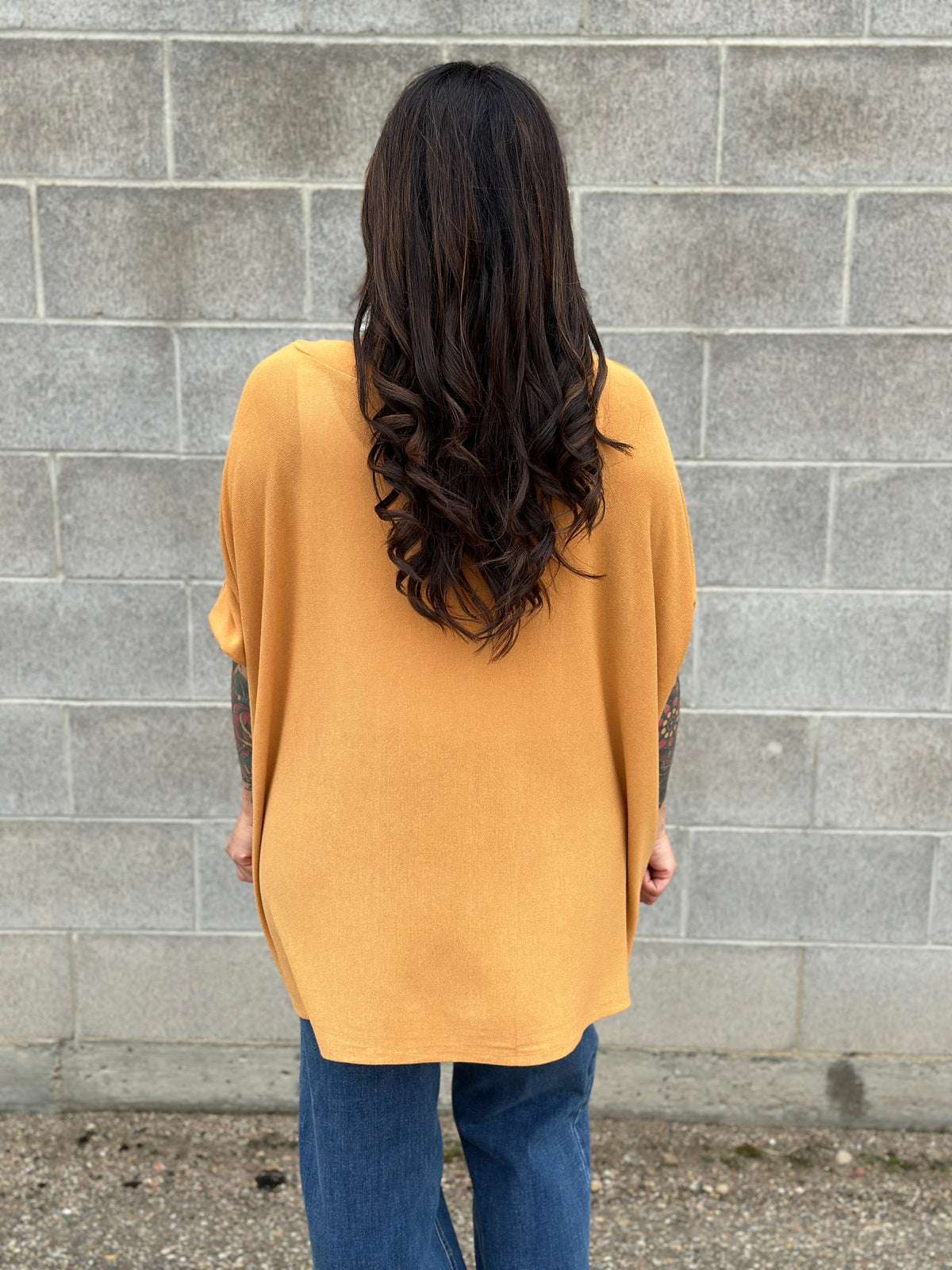 The Zoe 3/4 Sleeve Dolman Top - Mustard