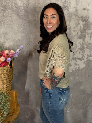 Taupe Lace Sleeve Top